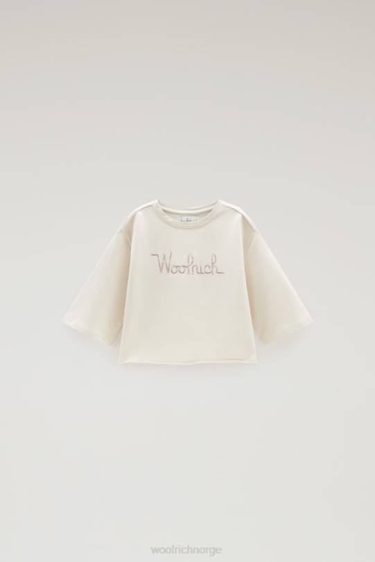 g fleece cropped crewneck i bomullsfleece med vide ermer melkeaktig krem jenter Woolrich klær 8PBN895
