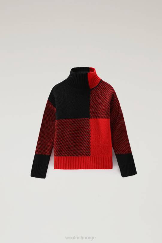 g rutete turtleneck i merinoullblanding rød bøffel jenter Woolrich klær 8PBN918