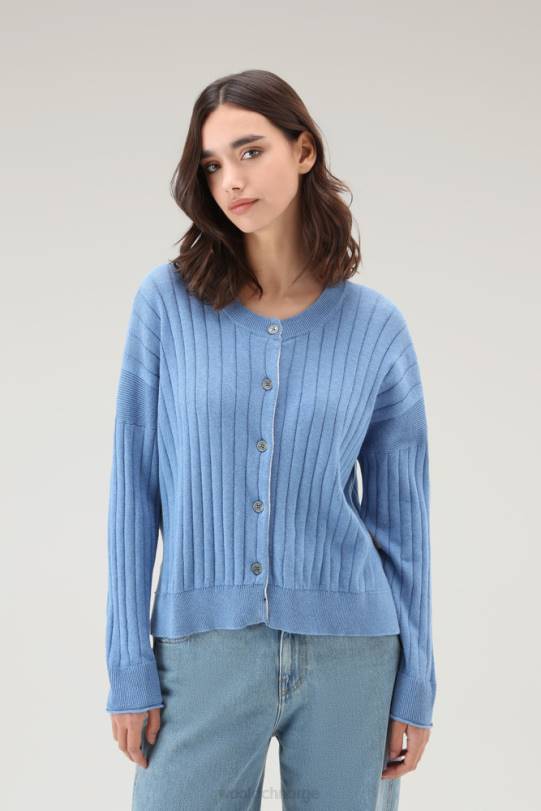 bred ribbet cardigan i ren bomull campanula melange kvinner Woolrich klær 8PBN120