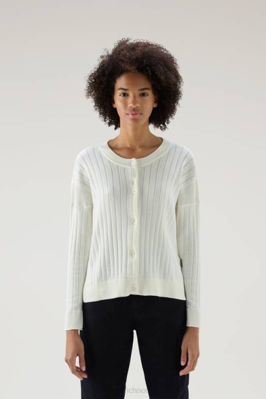 bred ribbet cardigan i ren bomull lys hvit kvinner Woolrich klær 8PBN122