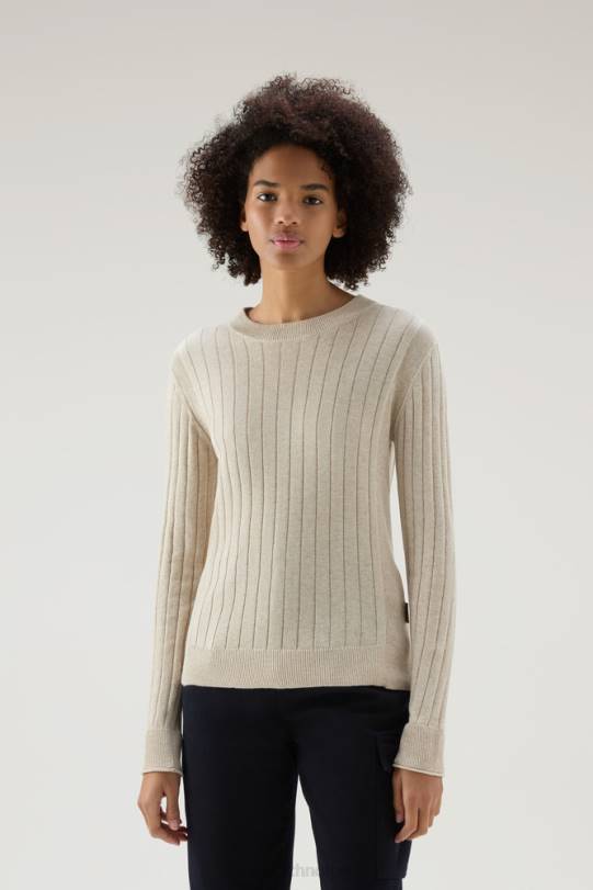 bred ribbet rund hals i ren bomull beige melange kvinner Woolrich klær 8PBN141