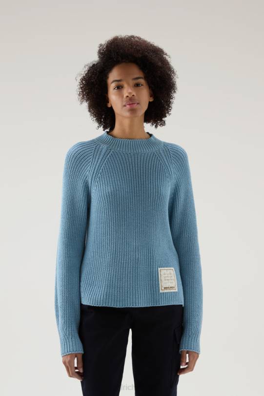 genser med rund hals i ren bomull med naturlig plaggfargefinish blek indigo kvinner Woolrich klær 8PBN131