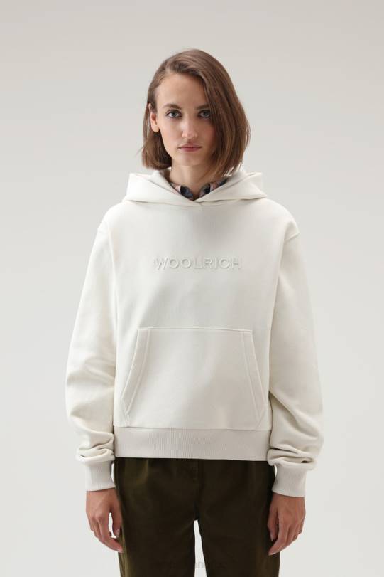 hettegenser i fleece med logo melkeaktig krem kvinner Woolrich klær 8PBN244