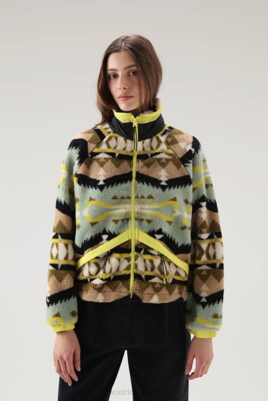 sherpajakke i ullblanding med jacquard-utførelse ørkensalvie kvinner Woolrich klær 8PBN260