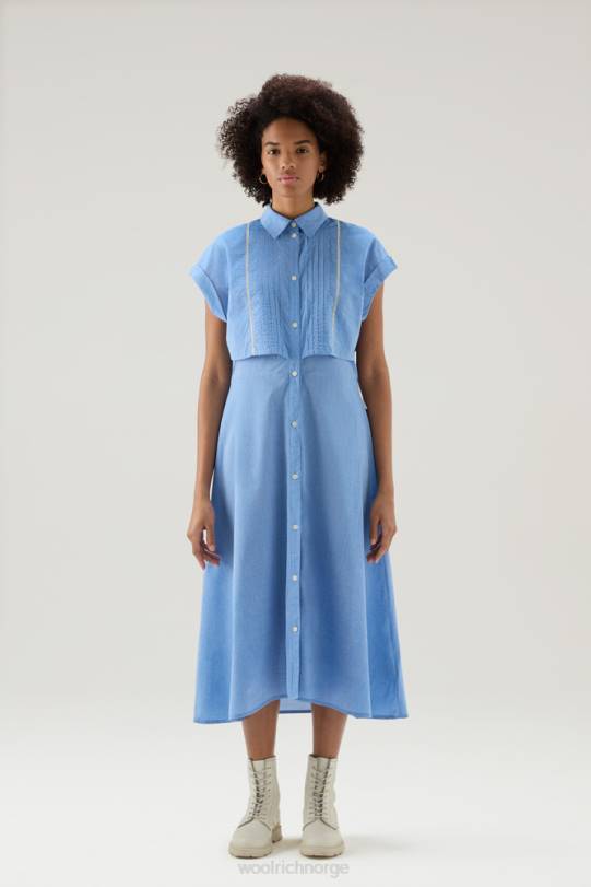 pintuck chambray kjole i ren bomull blek indigo kvinner Woolrich klær 8PBN160