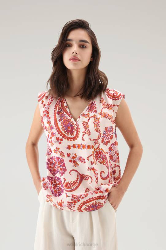 ermeløs bluse i ren bomullspoplin marine scarlet paisley kvinner Woolrich klær 8PBN85