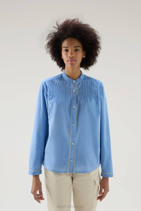 pintuck skjorte i ren bomull chambray blek indigo kvinner Woolrich klær 8PBN134