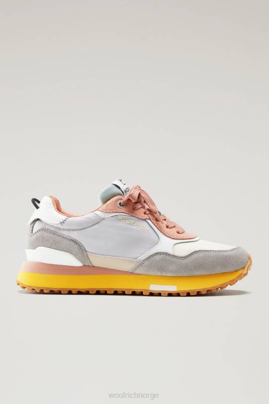 retro sneakers i skinn med nylondetaljer grå beige kvinner Woolrich fottøy 8PBN185