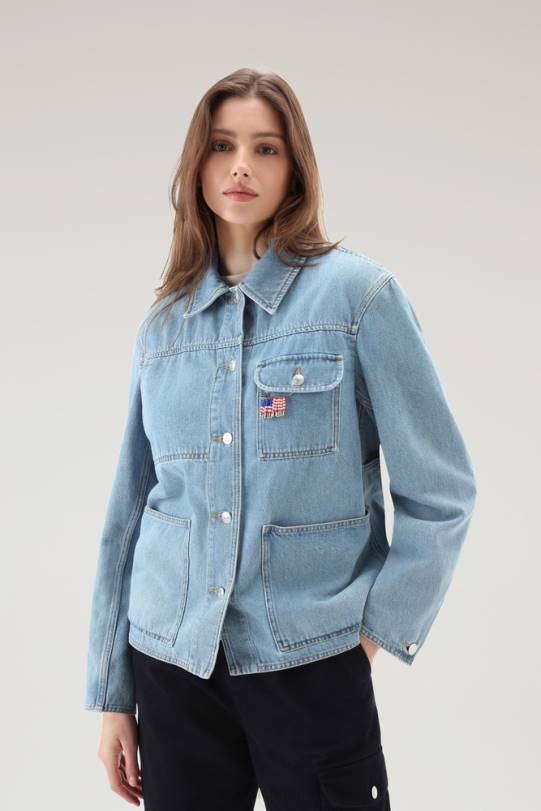 jakke i steinvasket denim i ren bomull stein vasket kvinner Woolrich klær 8PBN31