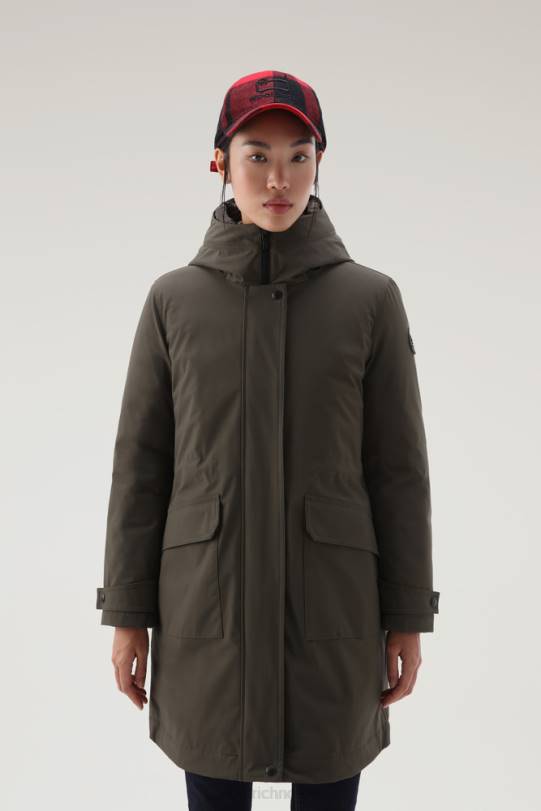 lang militær 3-i-1 parkas mørk grønn kvinner Woolrich klær 8PBN297
