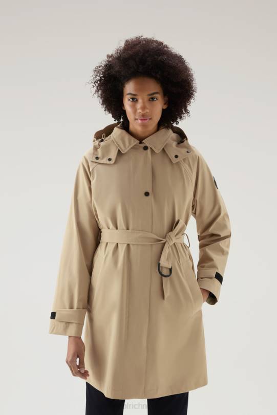 fayette lett trenchcoat med avtakbar hette fjær beige kvinner Woolrich klær 8PBN116