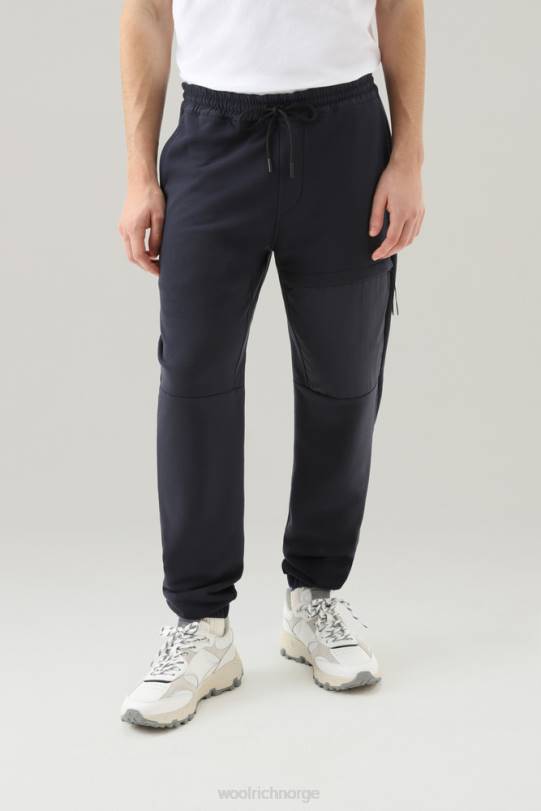 joggebukser i bomullsfleece og taslan nylon melton blå menn Woolrich klær 8PBN591