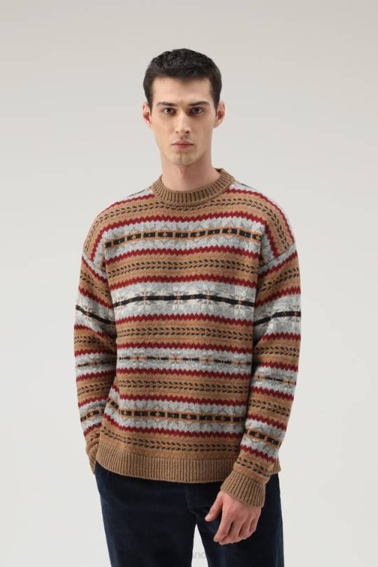 fair isle crewneck i virgin shetlandsull mørk kamel menn Woolrich klær 8PBN674