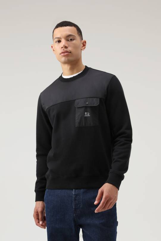 genser med rund hals i bomull og taslan nylon svart menn Woolrich klær 8PBN690