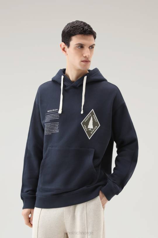trails hettegenser i ren bomull melton blå menn Woolrich klær 8PBN492