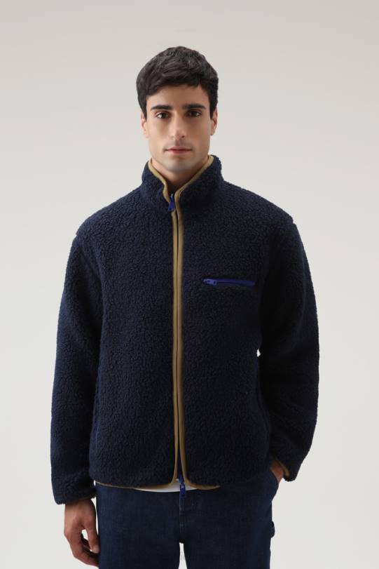 vendbar krøllete fleece i sherpa og taslan nylon melton blå menn Woolrich klær 8PBN684