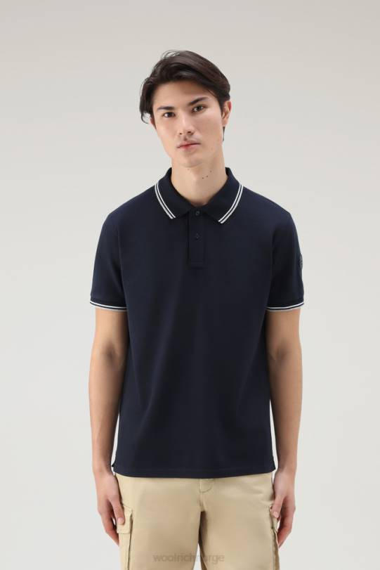 monterey poloskjorte i stretch bomullspiquet melton blå menn Woolrich klær 8PBN556
