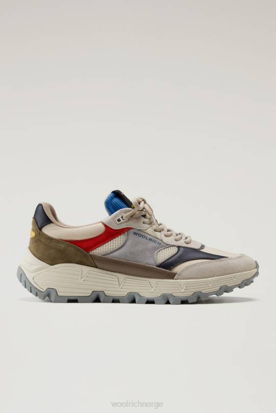 multicolor tech joggesko i mykt skinn med semsket skinninnlegg beige kremfløte menn Woolrich fottøy 8PBN630