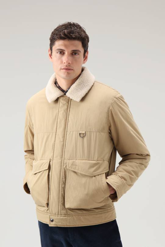ripstop trucker-jakke med fôr i sherpaull gull khaki menn Woolrich klær 8PBN680