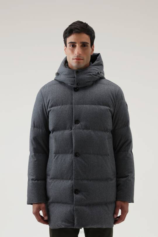 luksuriøs lang parkas i vitale barberis canonico ull middels gråmelert menn Woolrich klær 8PBN656